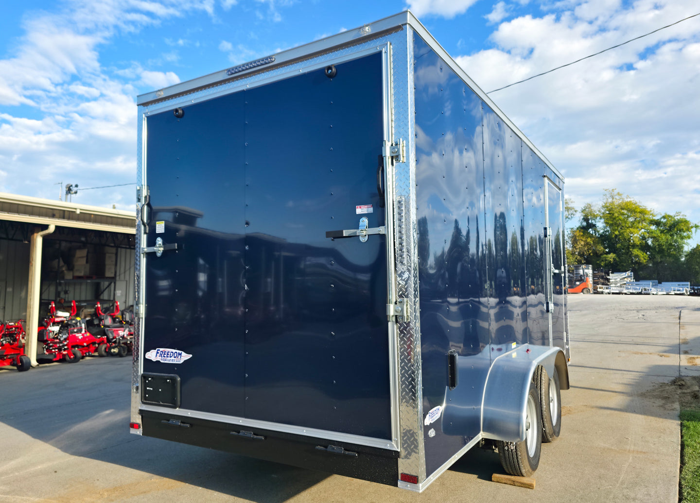 7x16x7 Indigo Blue Enclosed Trailer (2) 3500LB Axles Back Right Corner