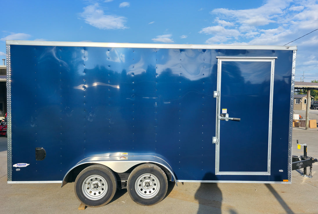 7x16x7 Indigo Blue Enclosed Trailer (2) 3500LB Axles Right Side