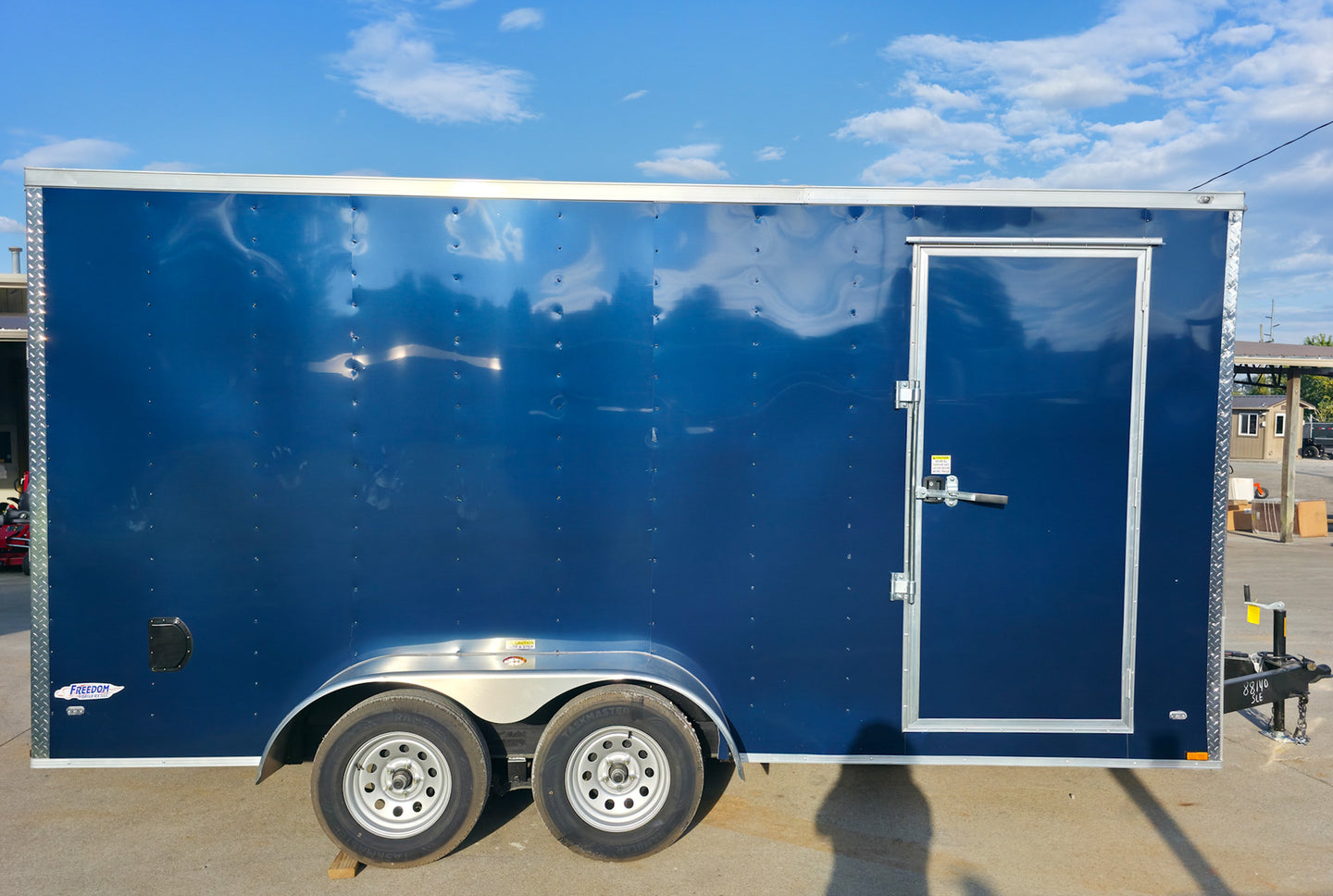 7x16x7 Indigo Blue Enclosed Trailer (2) 3500LB Axles Right Side