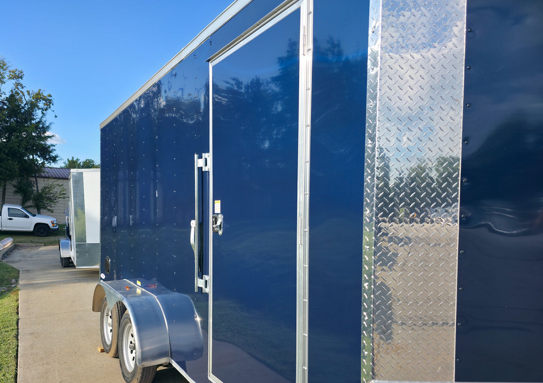 7x16x7 Indigo Blue Enclosed Trailer (2) 3500LB Axles Side Door
