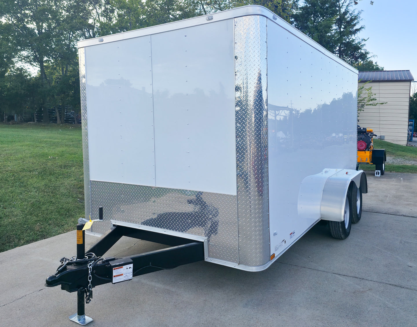 7x14x7 Enclosed Trailer White Flat Nose (2) 3500lb Axle Front Left 