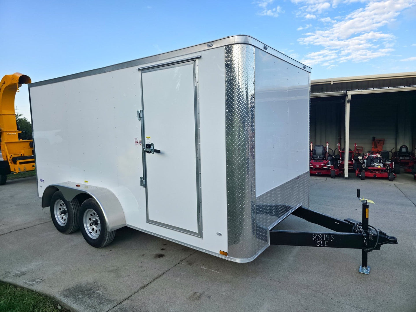 7x14x7 Enclosed Trailer White Flat Nose (2) 3500lb Axle Front Right 