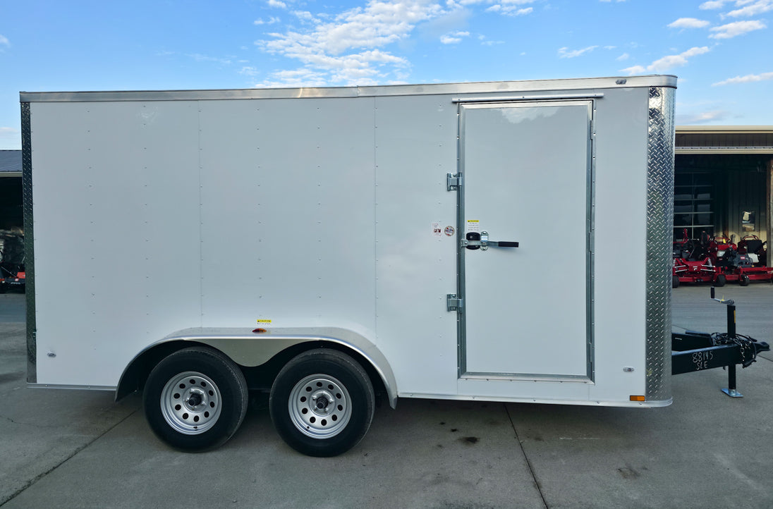 7x14x7 Enclosed Trailer White Flat Nose (2) 3500lb Axle Right Side