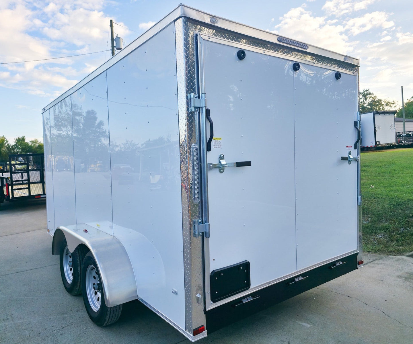 7x14x7 Enclosed Trailer White Flat Nose (2) 3500lb Axle Left Rear