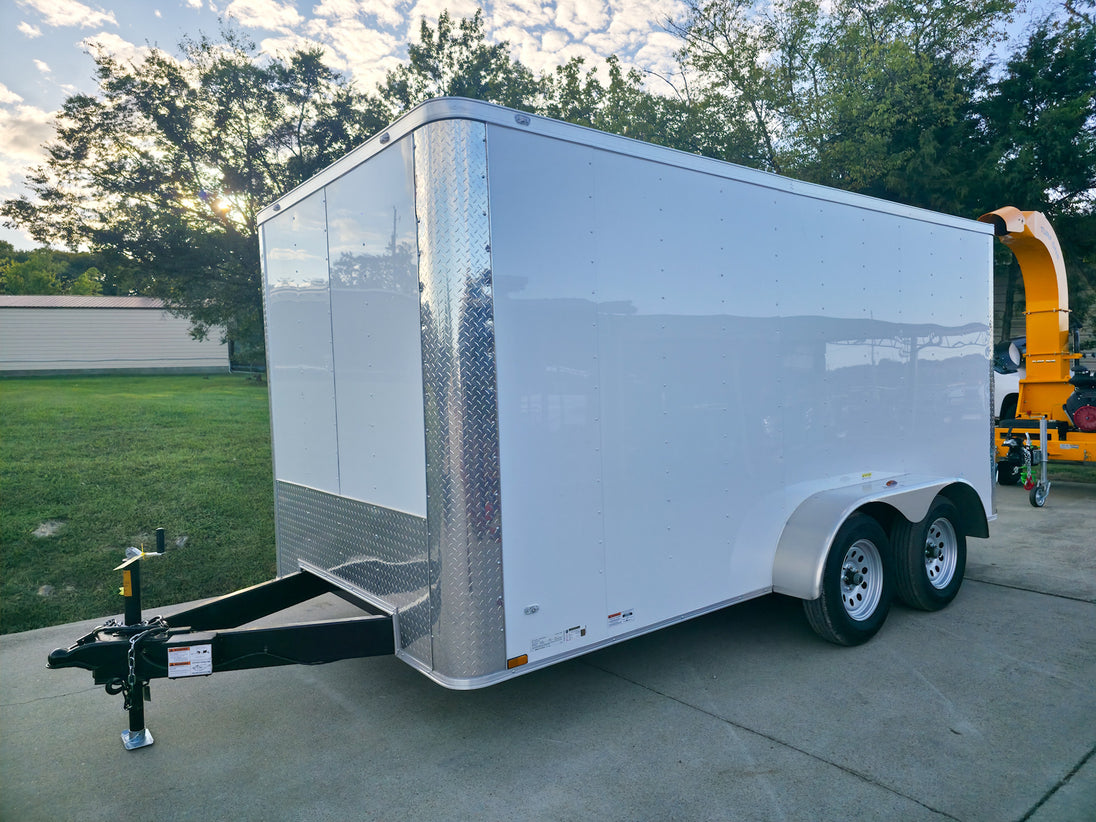 7x14x7 Enclosed Trailer White Flat Nose (2) 3500lb Axle Front Left