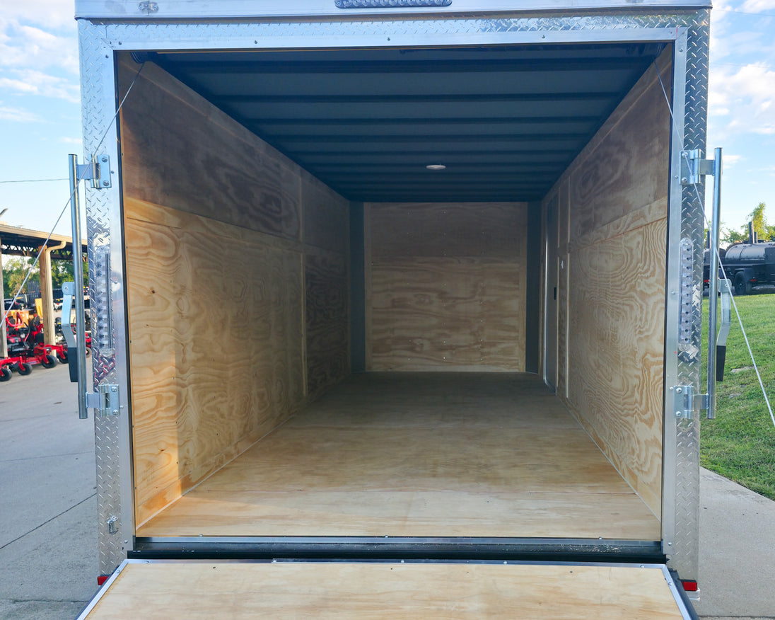 7x14x7 Enclosed Trailer White Flat Nose (2) 3500lb Axle Rear Inside