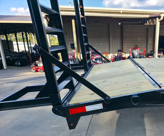 8.5x24 Deckover I-Beam Trailer Stand-Up Ramps (2) 5,200lb Axles Right Rear Ramps Arm Lock