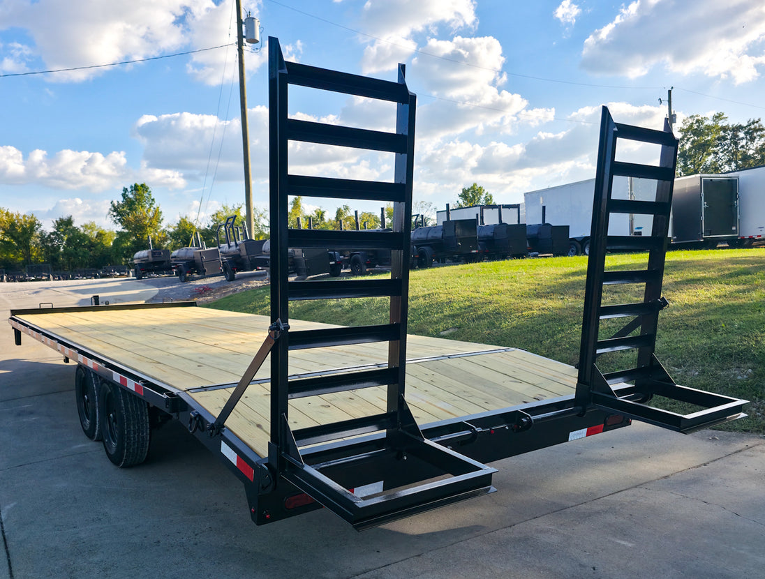 8.5x24 Deckover I-Beam Trailer Stand-Up Ramps (2) 5,200lb Axles Left Rear
