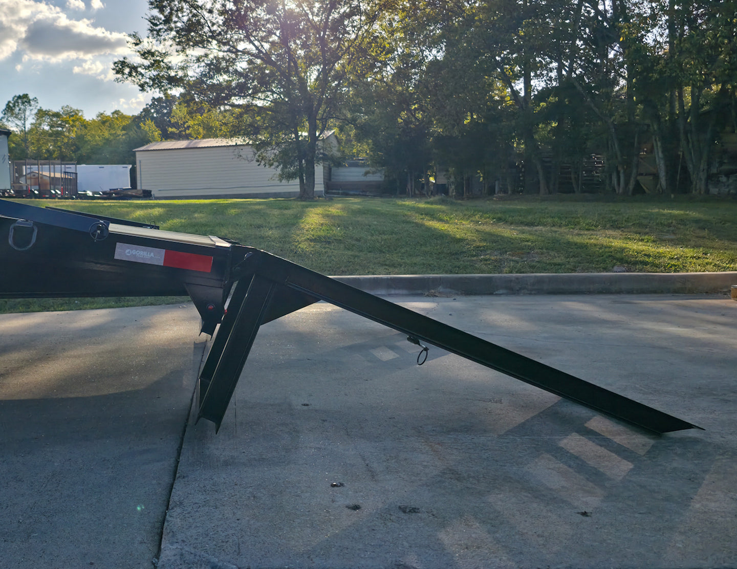 8.5x24 Deckover I-Beam Trailer Stand-Up Ramps (2) 5,200lb Axles Left Side Ramps Down