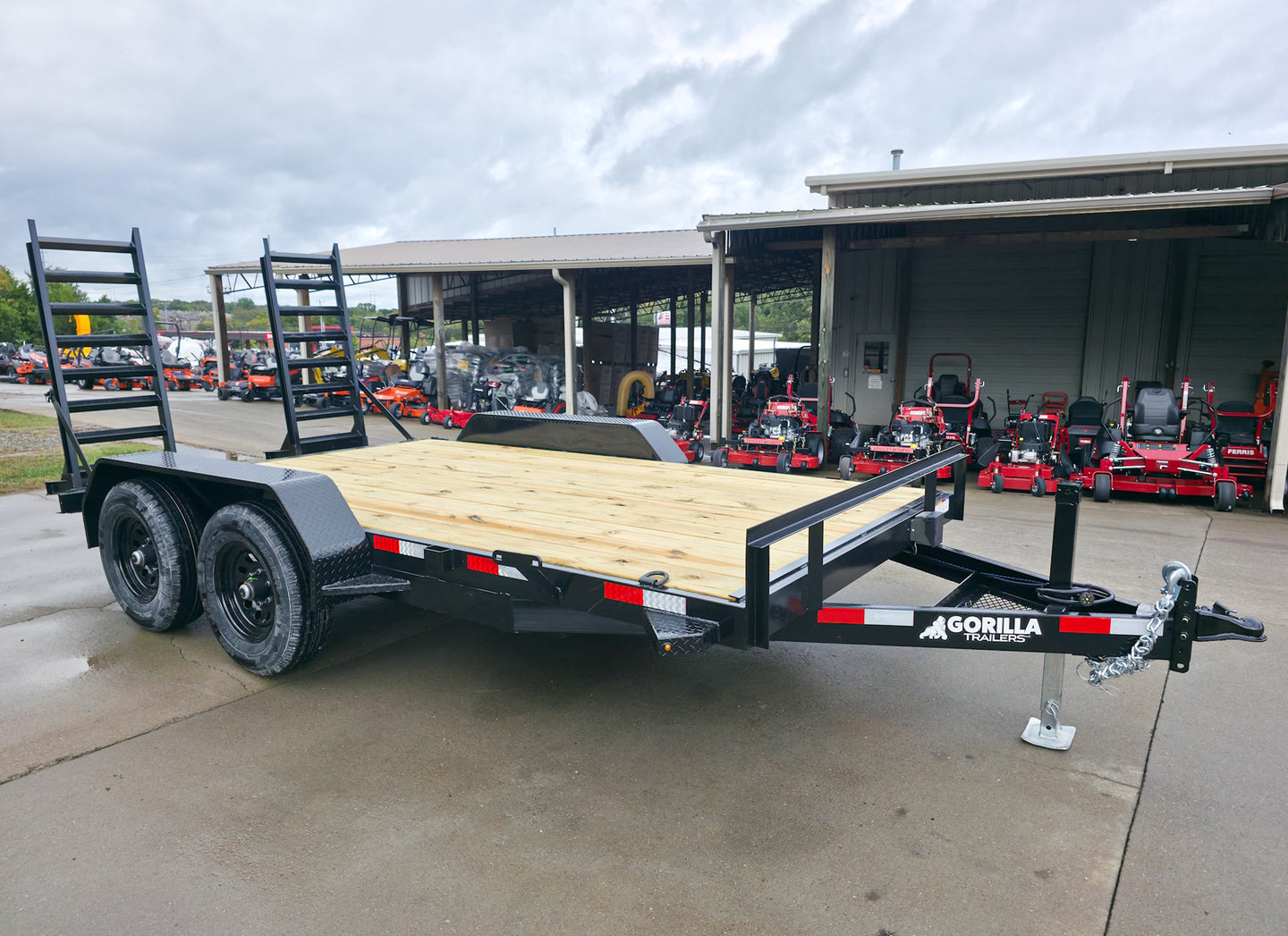 7x14 IBeam Equipment Trailer (2) 6000lb Axles with Stand-Up Ramps 8K GVWR Front Right 