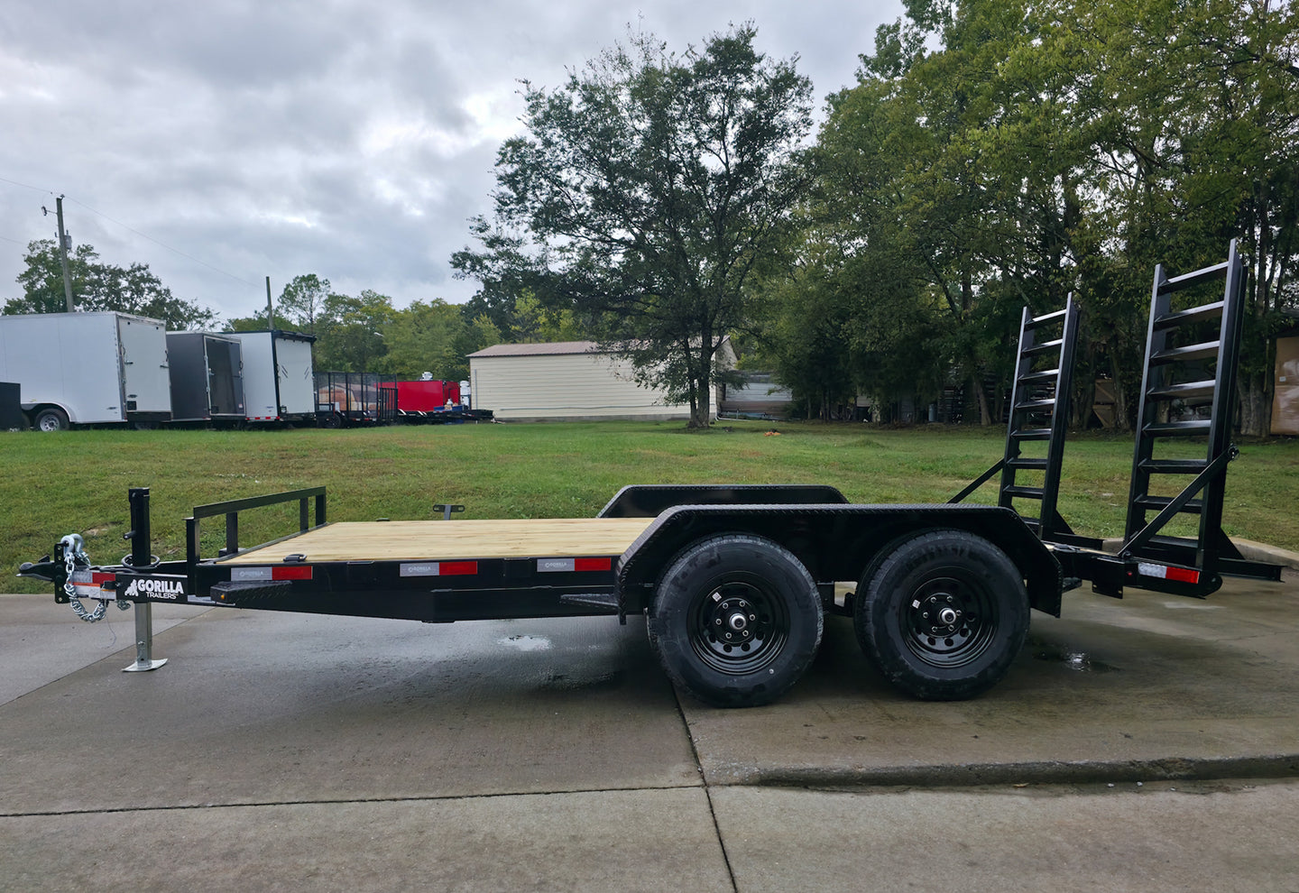 7x14 IBeam Equipment Trailer (2) 6000lb Axles with Stand-Up Ramps 8K GVWR Left Side