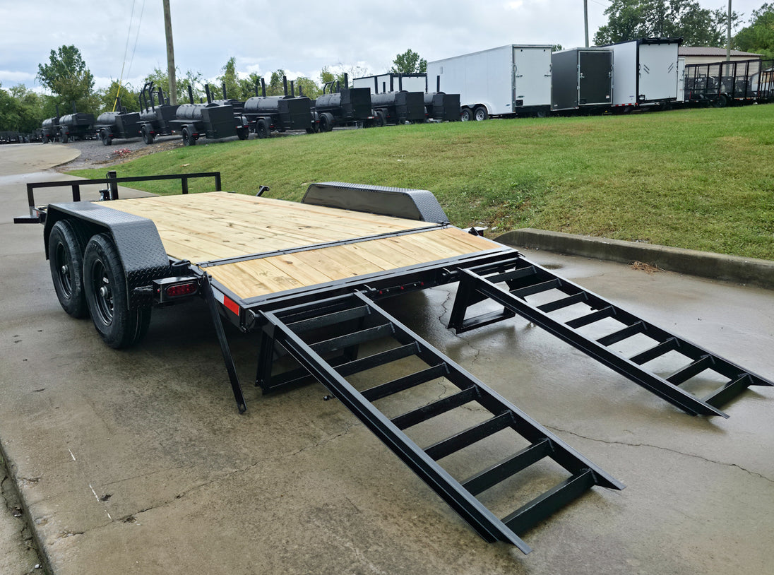 7x14 IBeam Equipment Trailer (2) 6000lb Axles with Stand-Up Ramps 8K GVWR Rear Left Ramp Down