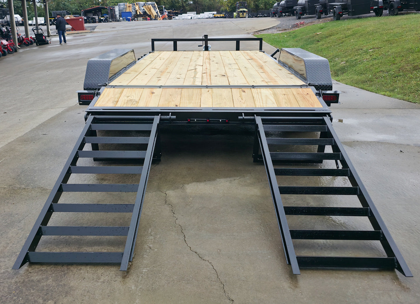 7x14 IBeam Equipment Trailer (2) 6000lb Axles with Stand-Up Ramps 8K GVWR Rear Ramp Down