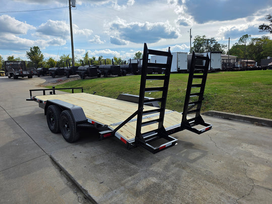 7X18  IBeam Equipment Trailer (2) 6000lb Axles with Stand-Up Ramps 12K GVWR Rear Left