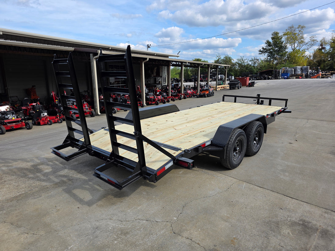 7X18  IBeam Equipment Trailer (2) 6000lb Axles with Stand-Up Ramps 12K GVWR Rear Right
