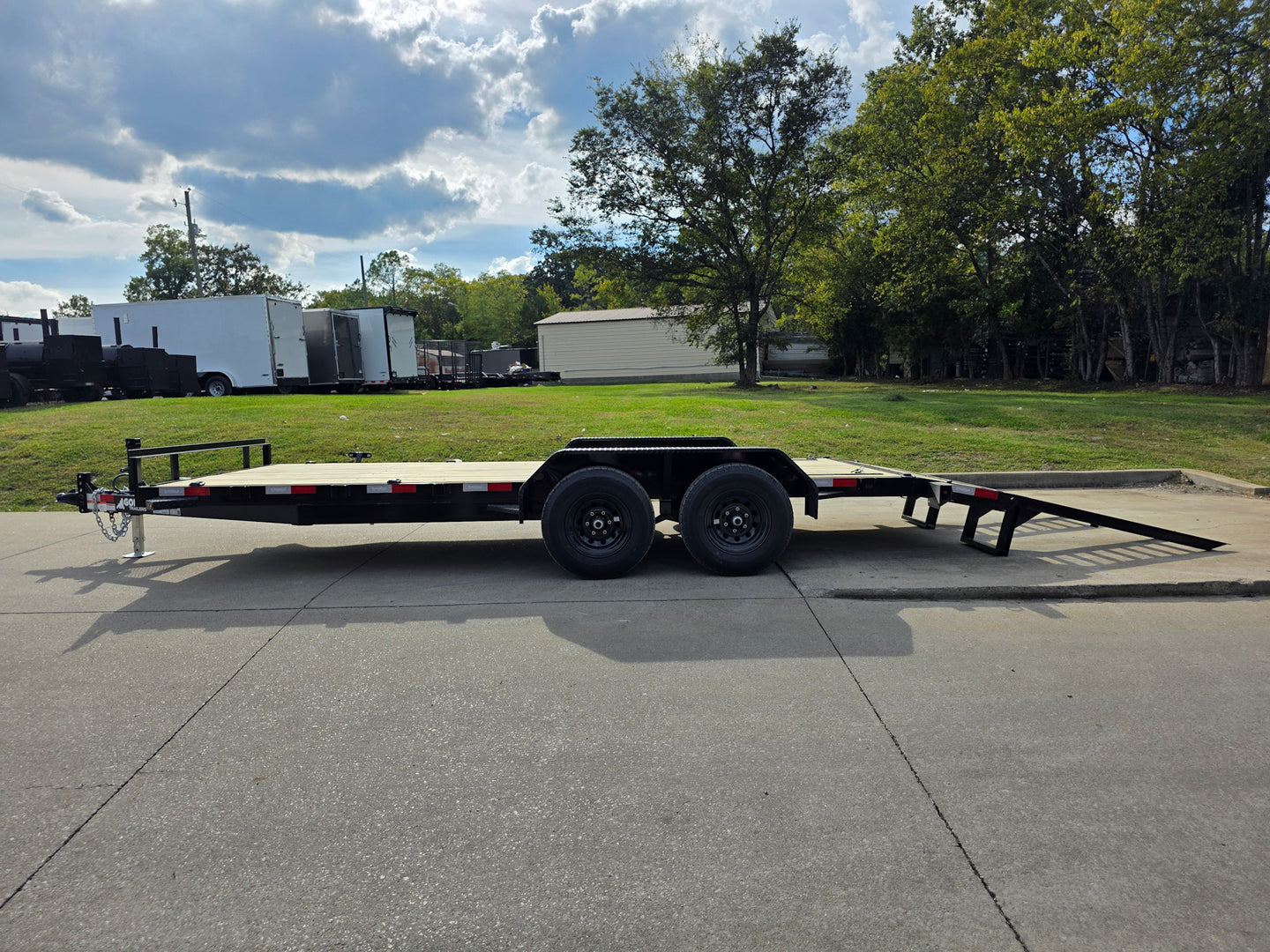 7X18  IBeam Equipment Trailer (2) 6000lb Axles with Stand-Up Ramps 12K GVWR Left Side Ramp Down