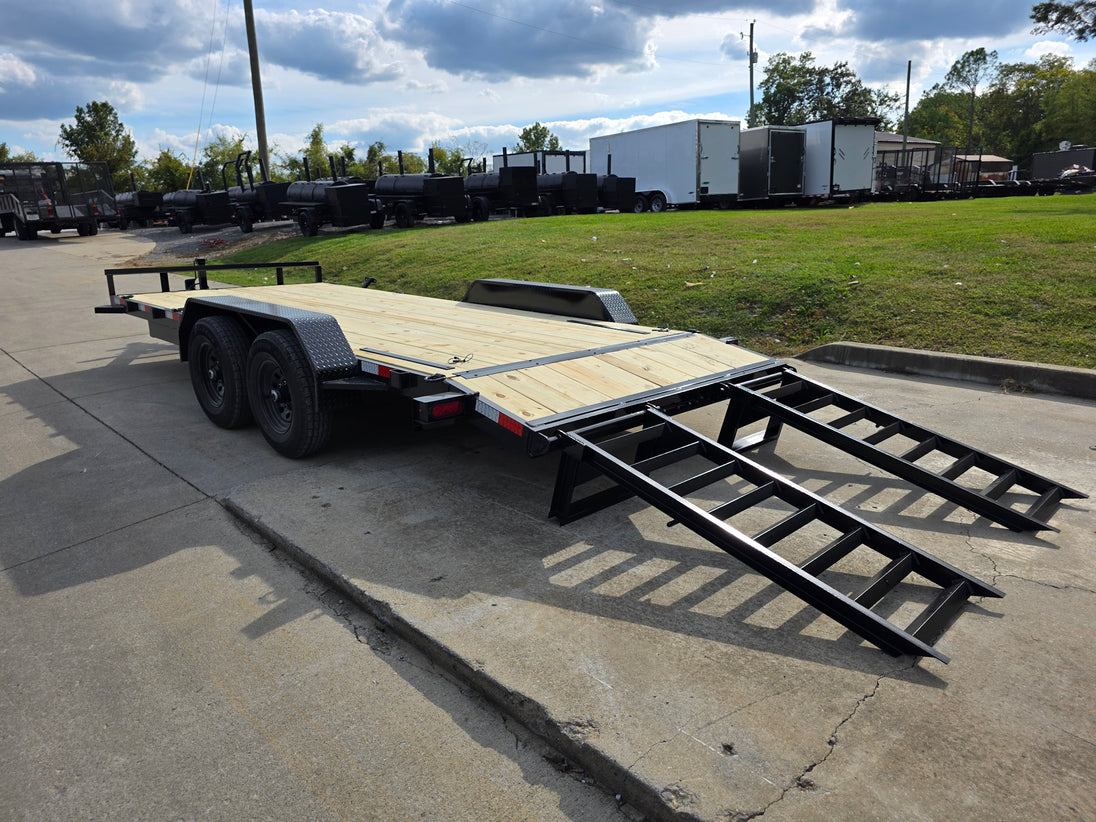 7X18  IBeam Equipment Trailer (2) 6000lb Axles with Stand-Up Ramps 12K GVWR Rear Left Ramps Down