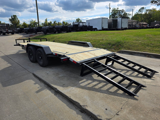 7X18  IBeam Equipment Trailer (2) 6000lb Axles with Stand-Up Ramps 12K GVWR Rear Left Ramps Down
