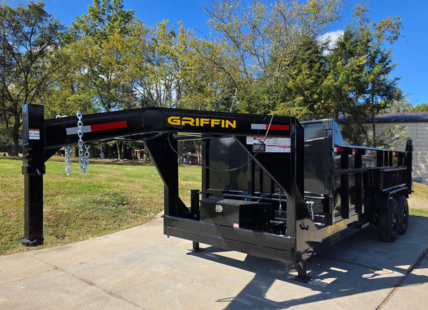 7x16 Gooseneck Telescopic Dump Trailer with 3ft Sides (2) 7K Axles 14K GVWR Front Left 