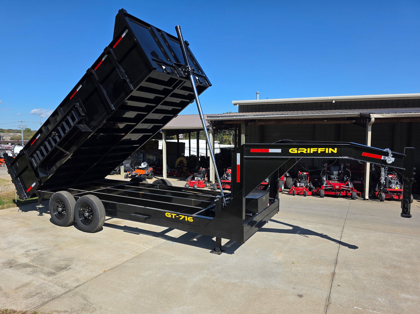7x16 Gooseneck Telescopic Dump Trailer with 3ft Sides (2) 7K Axles 14K GVWR Front Right Lifted Dump