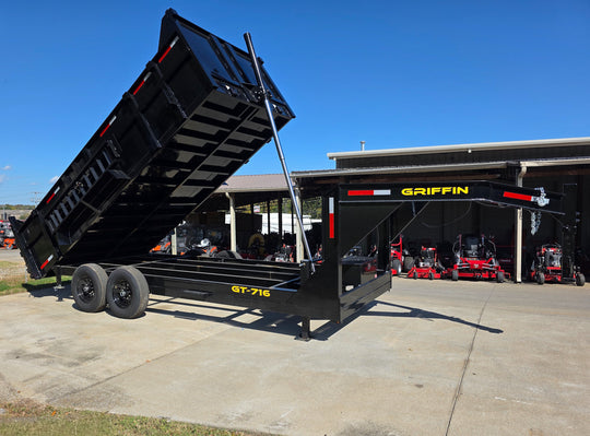 7x16 Gooseneck Telescopic Dump Trailer with 3ft Sides (2) 7K Axles 14K GVWR Front Right Side Lifted Dump