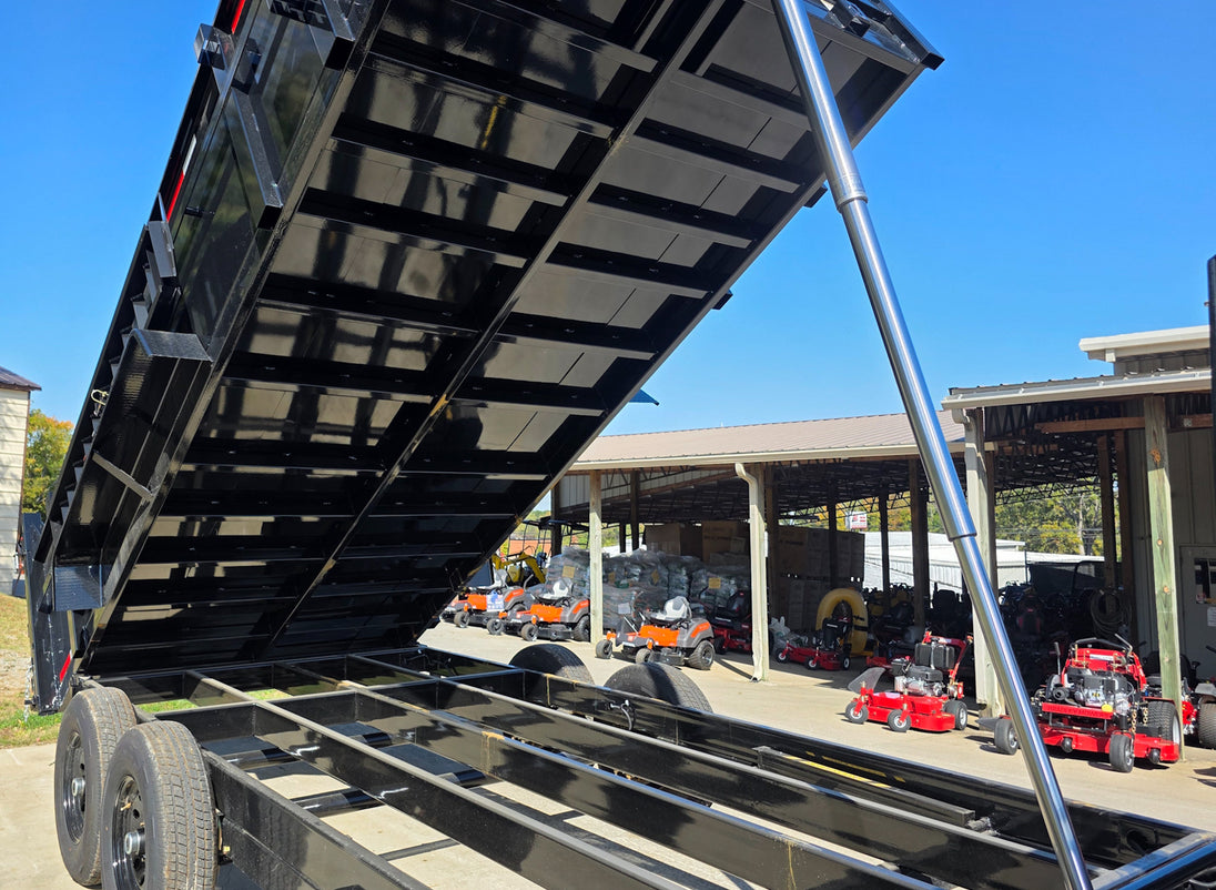 7x16 Gooseneck Telescopic Dump Trailer with 3ft Sides (2) 7K Axles 14K GVWR Tele Dump Lift 3 Piece Bar