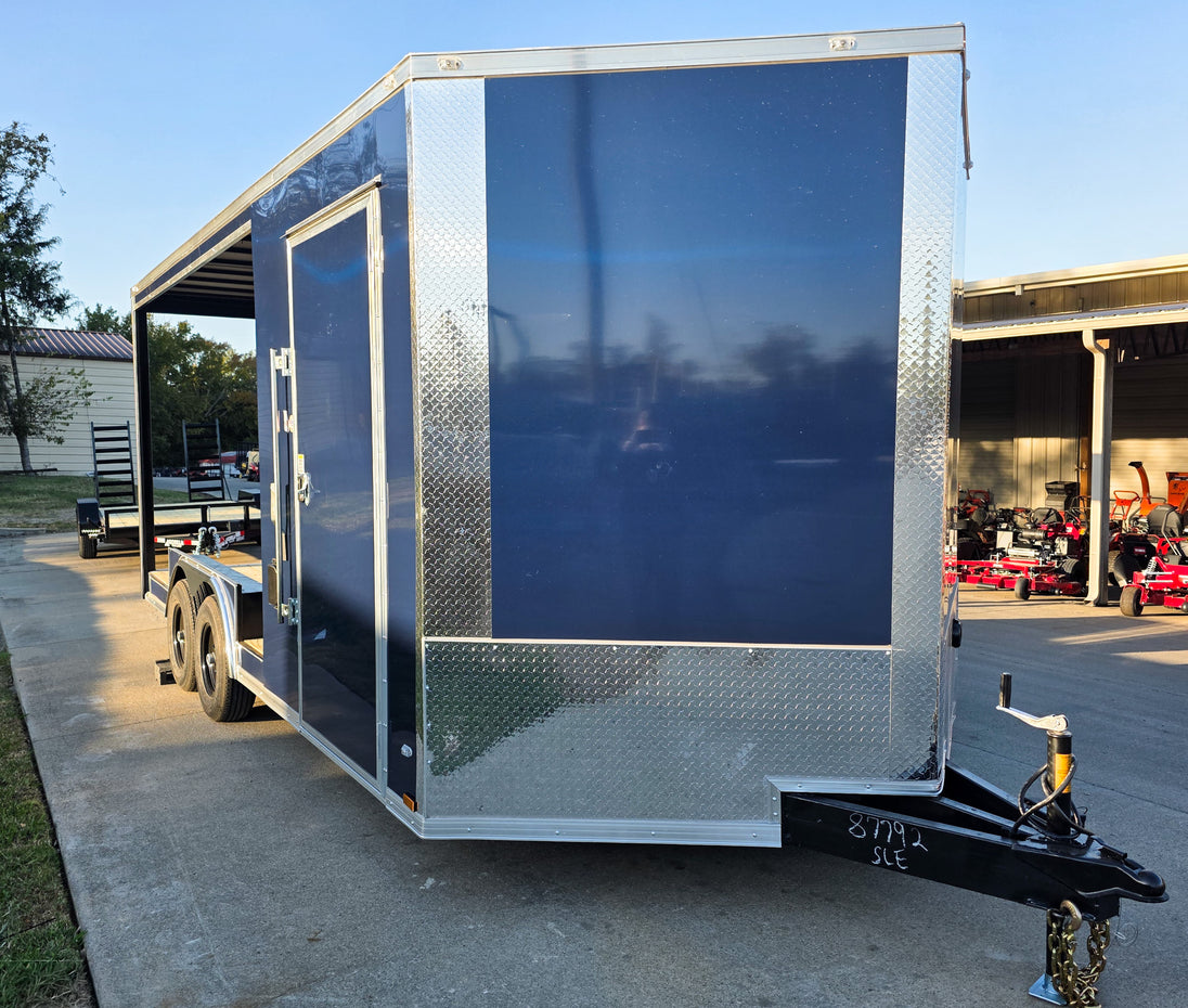 8.5x18 Indigo Enclosed Trailer Hybrid V-Nose with Roof (2)5,200LB Axles Front Right Side