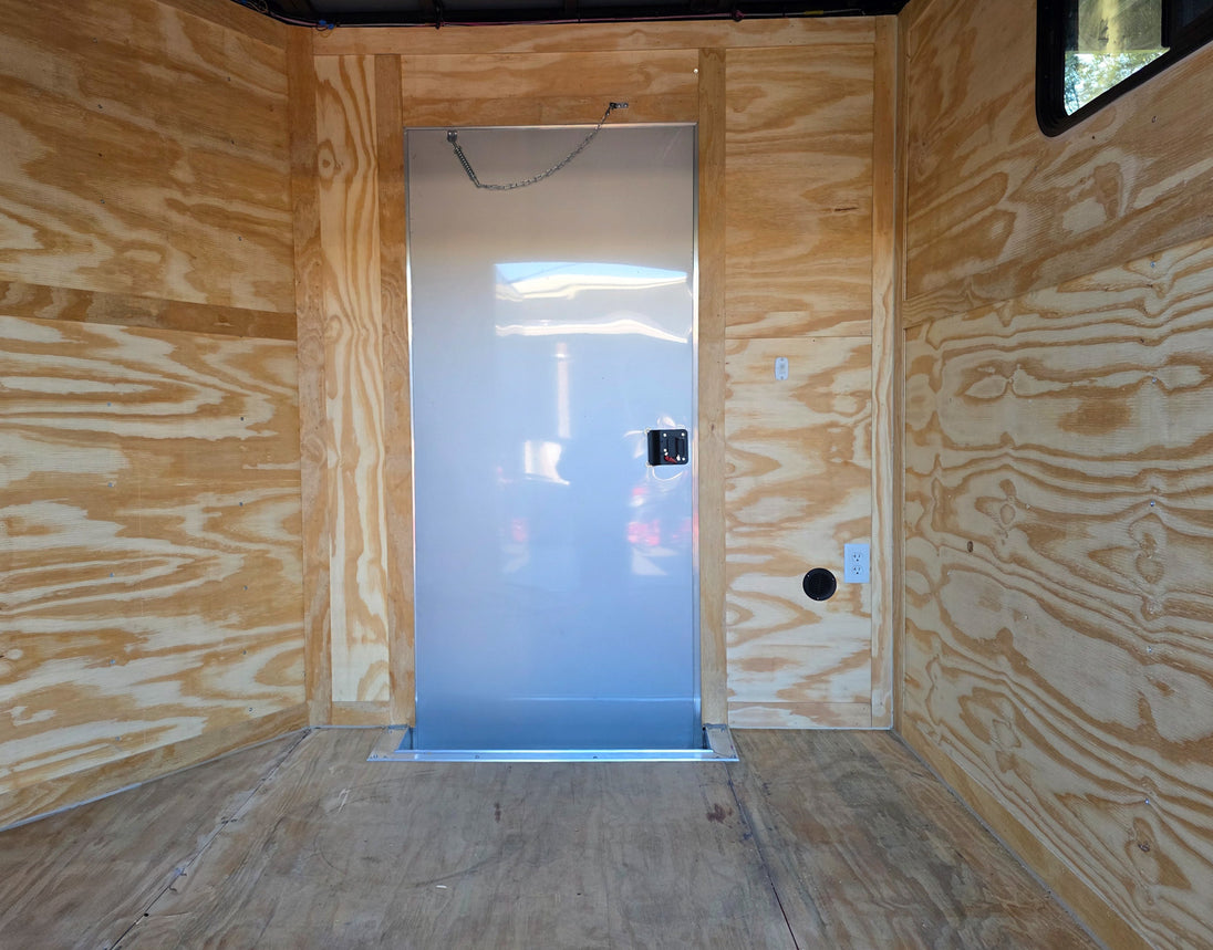 8.5x18 Indigo Enclosed Trailer Hybrid V-Nose with Roof (2)5,200LB Axles Drivers Side Enclosed View 