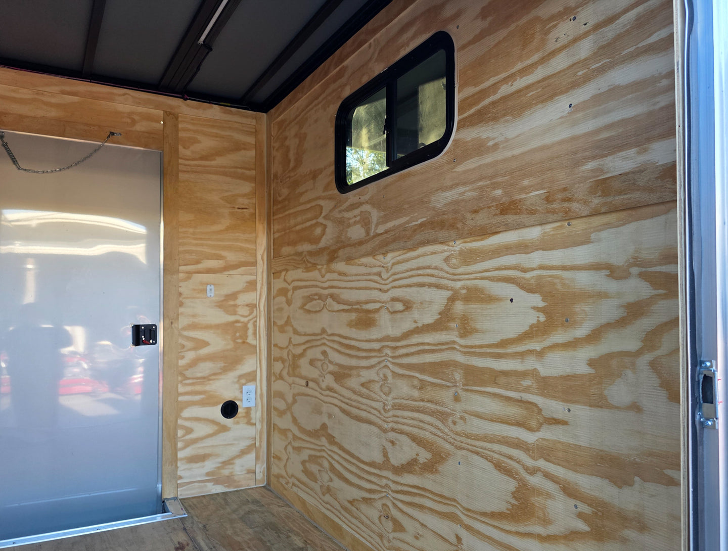 8.5x18 Indigo Enclosed Trailer Hybrid V-Nose with Roof (2)5,200LB Axles Rear Enclosed View 