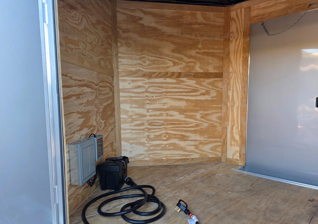 8.5x18 Indigo Enclosed Trailer Hybrid V-Nose with Roof (2)5,200LB Axles Inside Enclosed Front View