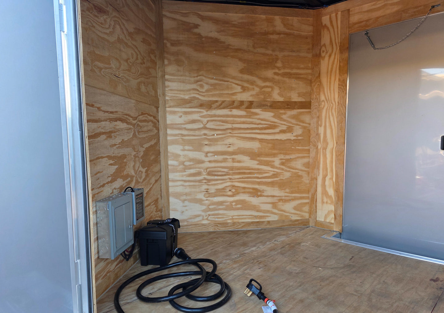 8.5x18 Indigo Enclosed Trailer Hybrid V-Nose with Roof (2)5,200LB Axles Inside Enclosed Front View