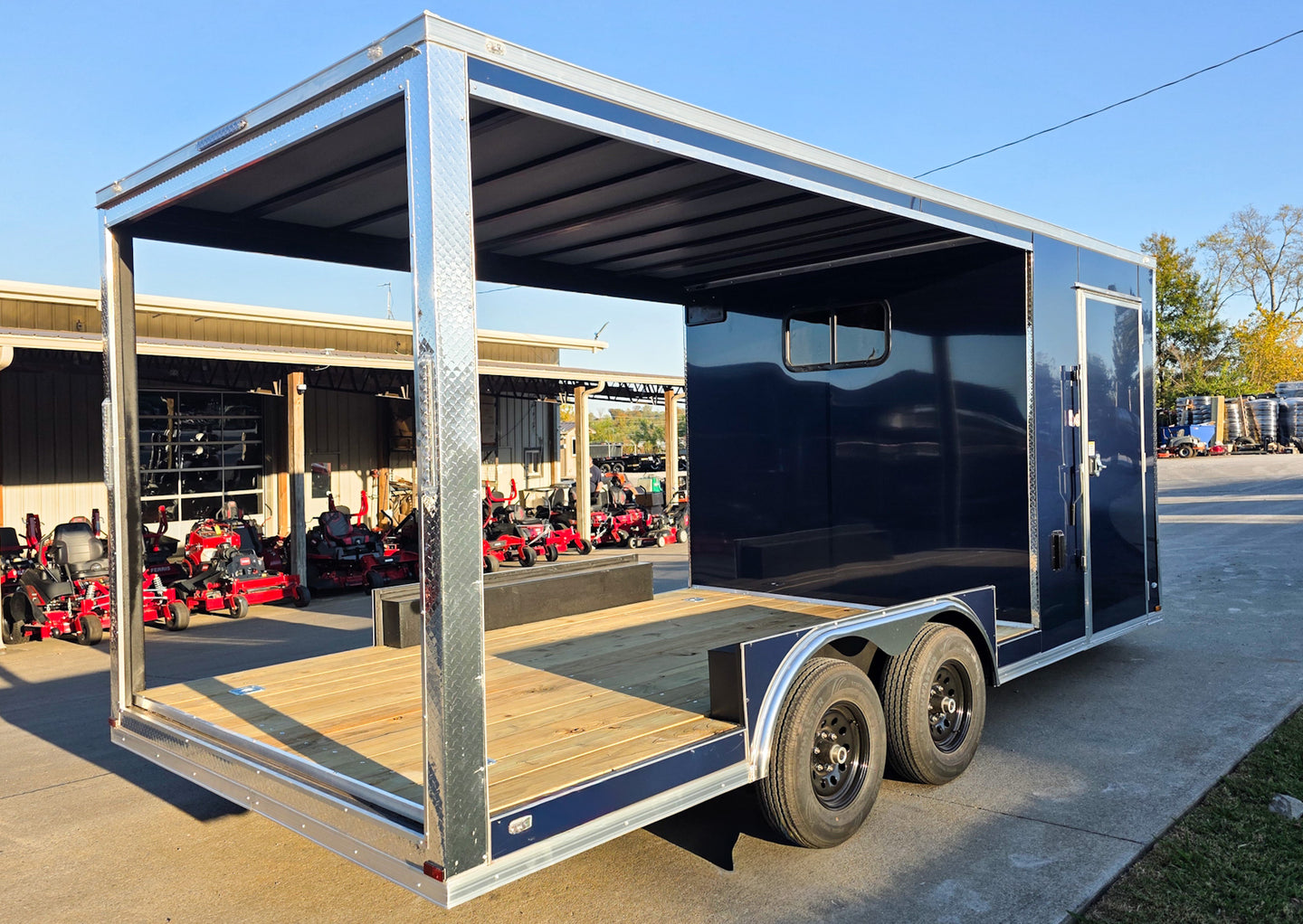 8.5x18 Indigo Enclosed Trailer Hybrid V-Nose with Roof (2)5,200LB Axles Rear Right Side Deck