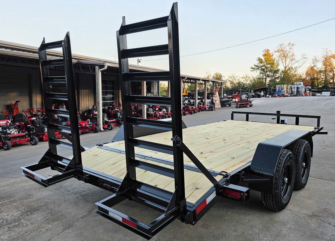 7X16 Equipment Trailer (2) 6000lb Axles with Stand-Up Ramps 12K GVWR Right Side Rear Ramps
