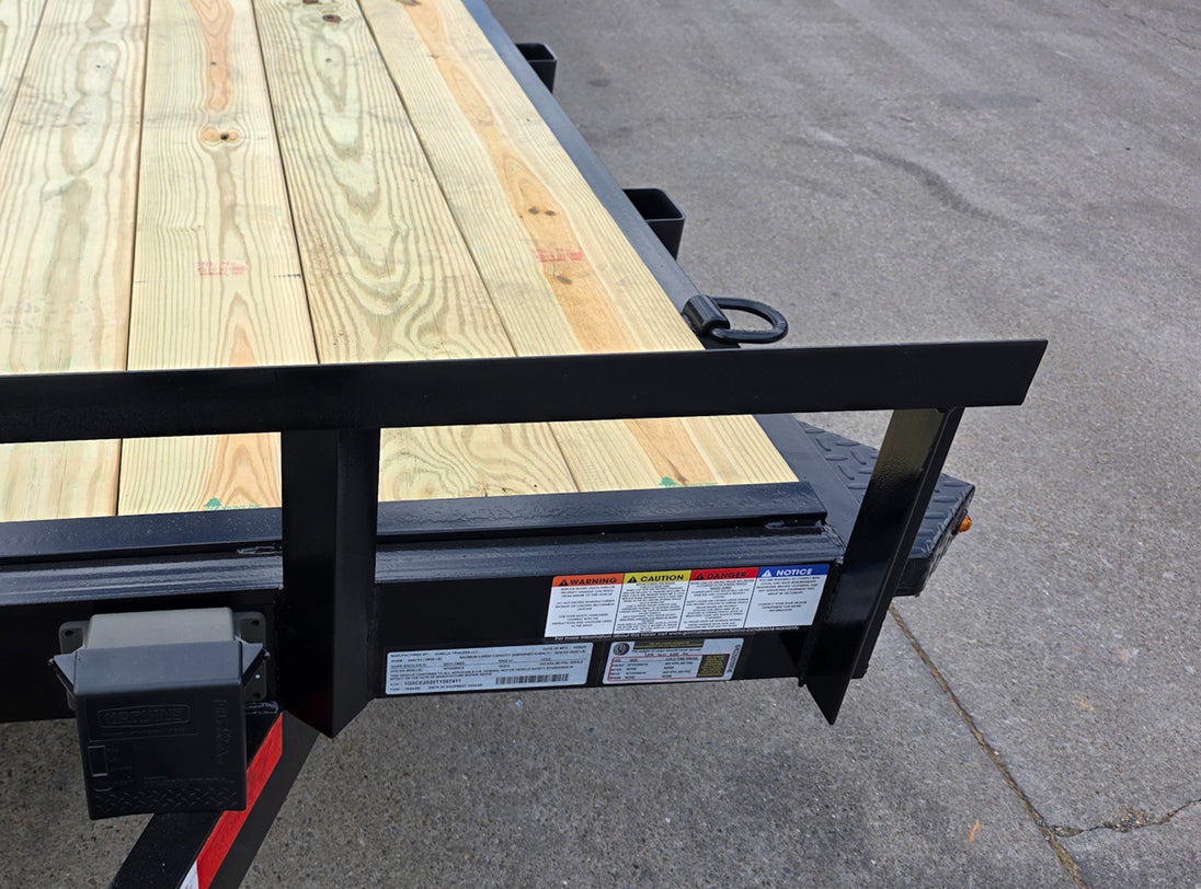 7X20 Equipment Trailer (2) 6000lb Axles with Stand-Up Ramps 12K GVWR Left Side Front Bar