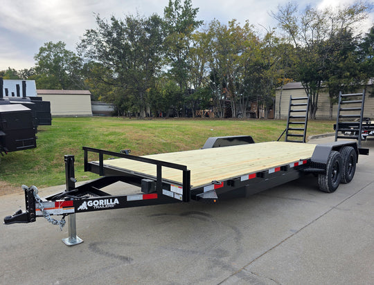 7X20 Equipment Trailer (2) 6000lb Axles with Stand-Up Ramps 12K GVWR  Front Left 