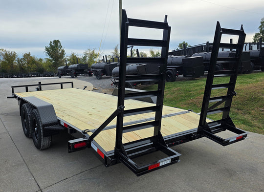 7X20 Equipment Trailer (2) 6000lb Axles with Stand-Up Ramps 12K GVWR Left Rear Side 