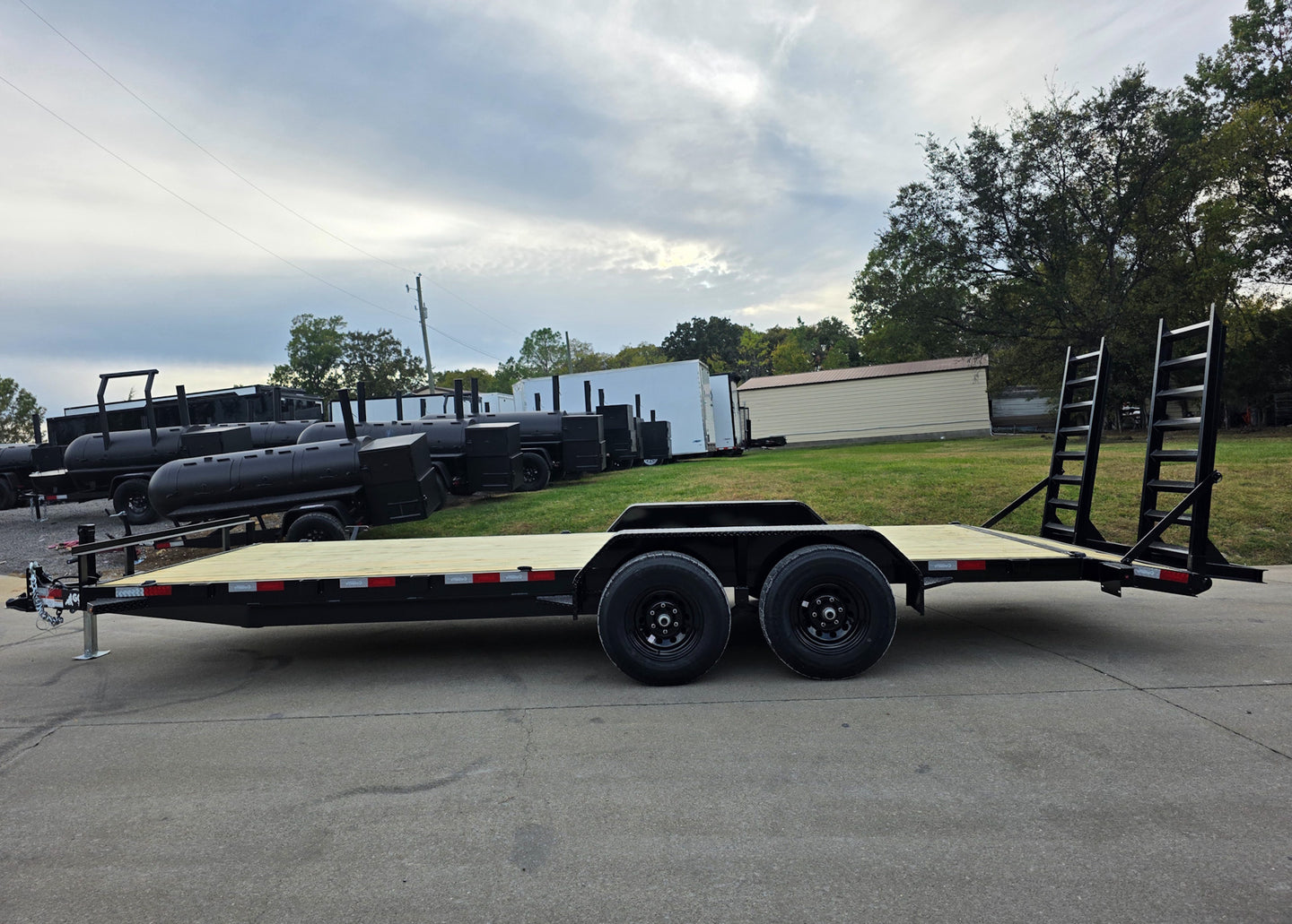 7X20 Equipment Trailer (2) 6000lb Axles with Stand-Up Ramps 12K GVWR Left Side 
