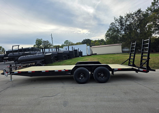 7X20 Equipment Trailer (2) 6000lb Axles with Stand-Up Ramps 12K GVWR Left Side 