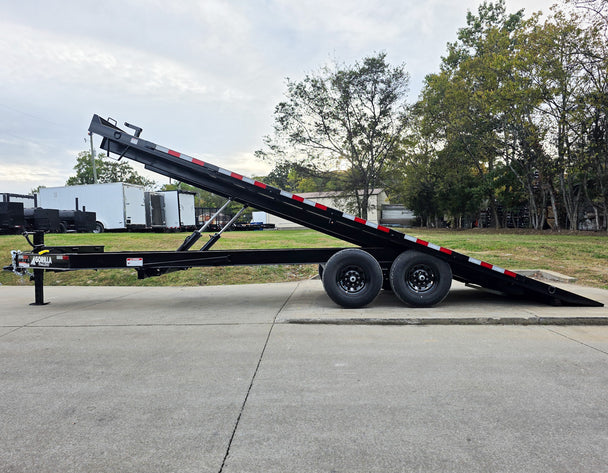 8.5x22 Deckover Tilt Trailer (2) 7,000K Axles Left Side Tilt Lifted 