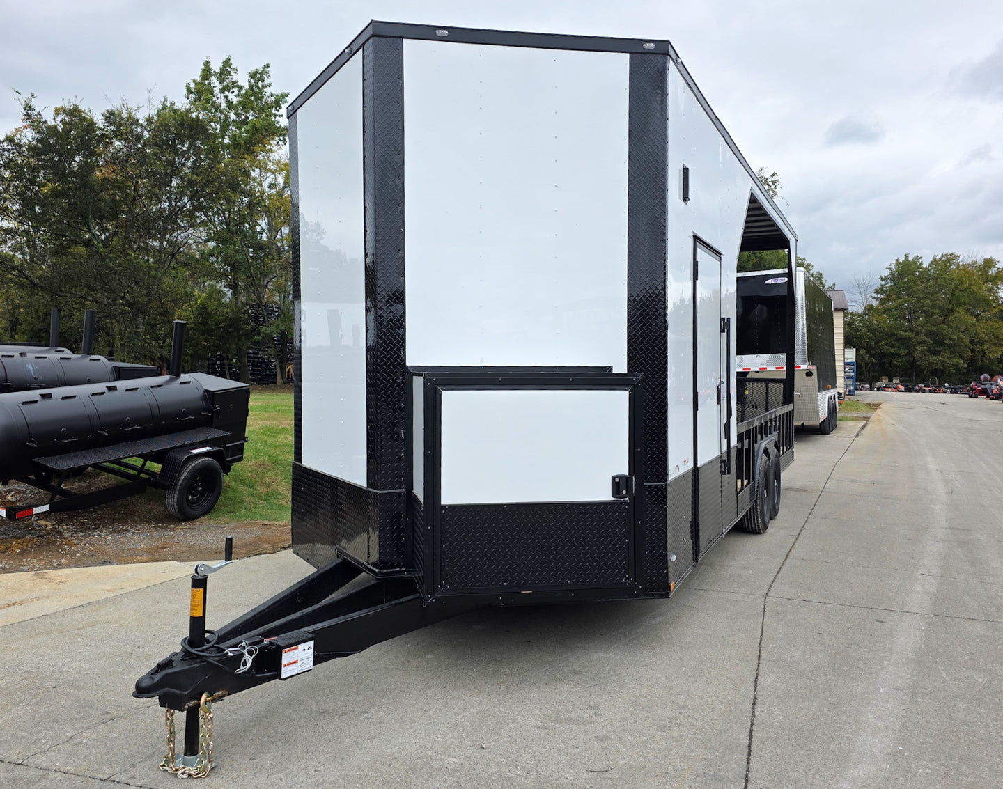 8.5x24 White Hybrid Trailer w/ Roof Covered Rear Deck 9' Interior (2) 7,000lb Axles Front Left 