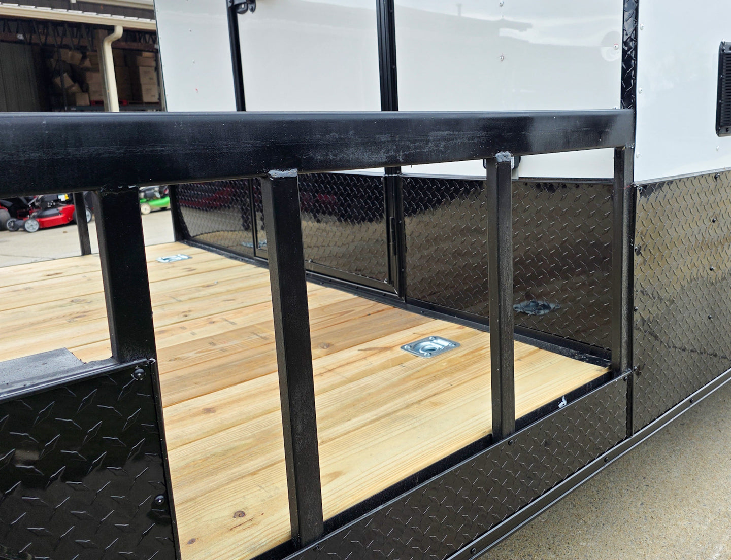 8.5x24 White Hybrid Trailer w/ Roof Covered Rear Deck 9' Interior (2) 7,000lb Axles Deck Railing 