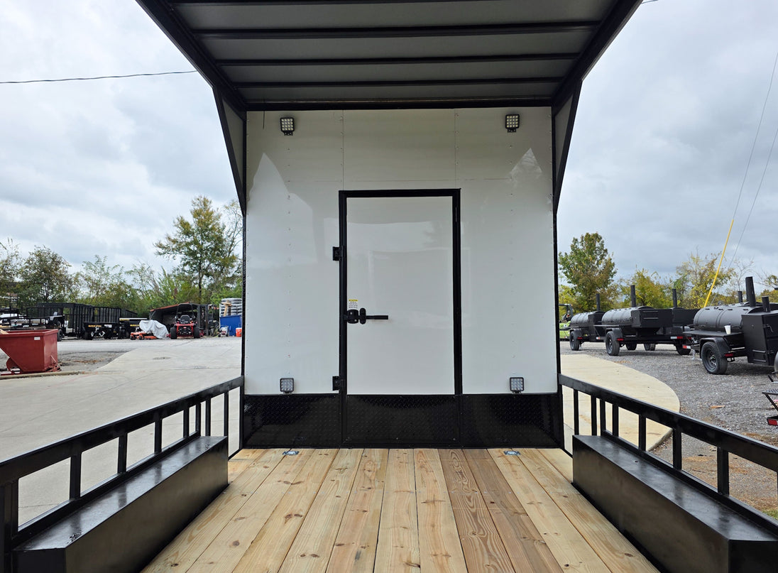 8.5x24 White Hybrid Trailer w/ Roof Covered Rear Deck 9' Interior (2) 7,000lb Axles Rear Door 