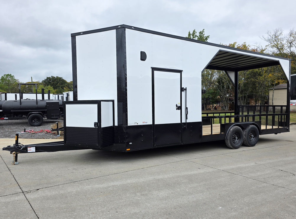 8.5x24 White Hybrid Trailer w/ Roof Covered Rear Deck 9' Interior (2) 7 ...