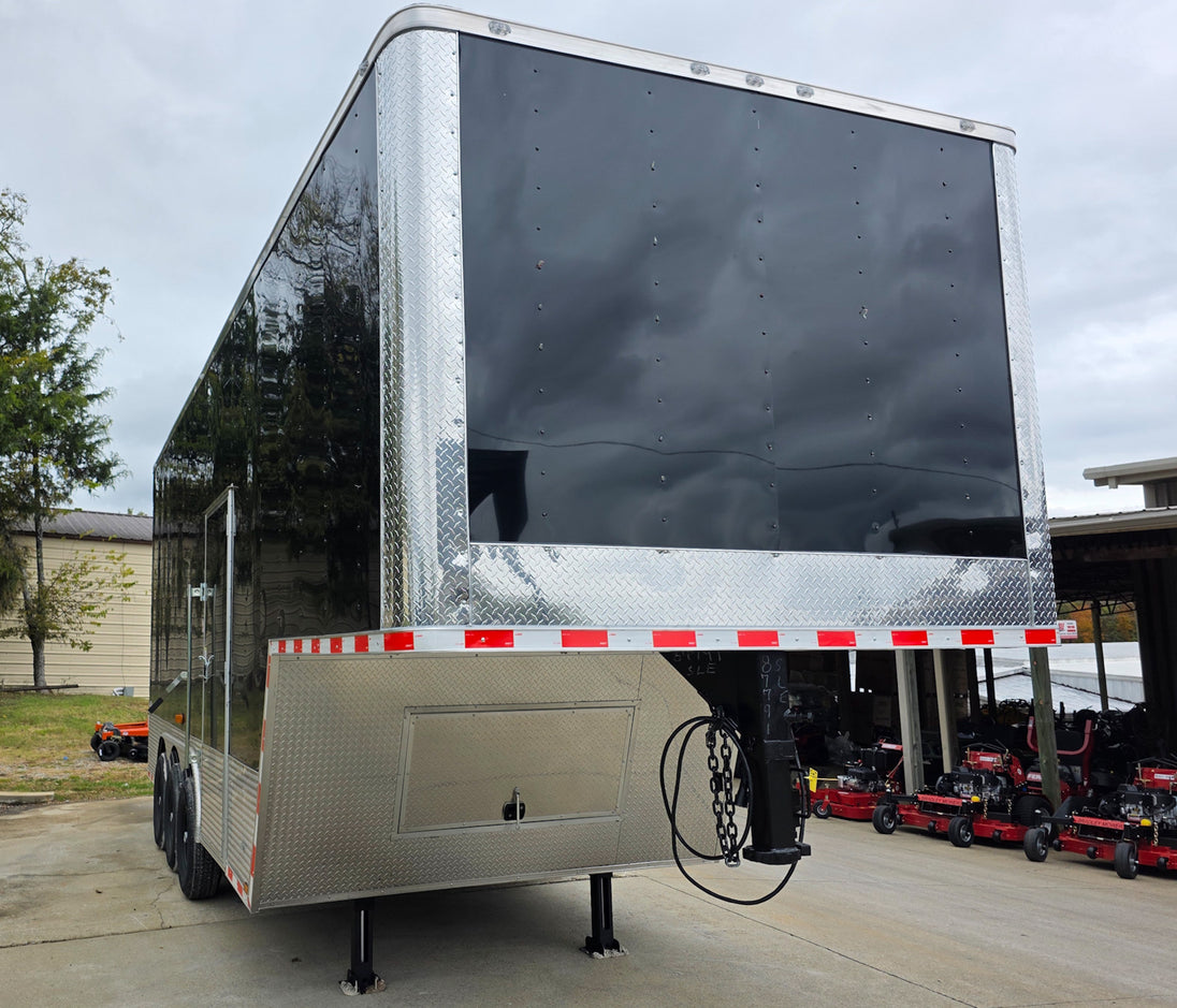 8.5X26 Gooseneck Enclosed Trailer with 9' Interior (3) 7,000lb Axles Front Right Corner 
