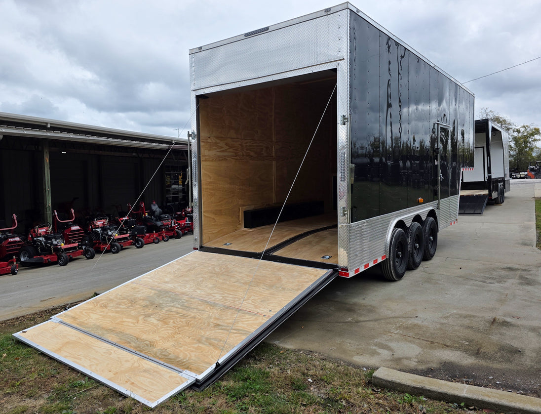 8.5X26 Gooseneck Enclosed Trailer with 9' Interior (3) 7,000lb Axles Rear Right Side Ramp Down