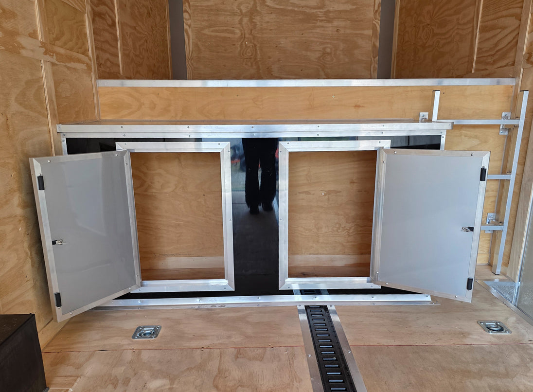 8.5X26 Gooseneck Enclosed Trailer with 9' Interior (3) 7,000lb Axles Cabinet Open Doors 