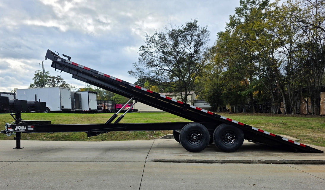 8.5x24 Deckover Tilt Trailer (2) 7,000K Axles Left Side Tilt Lifted 
