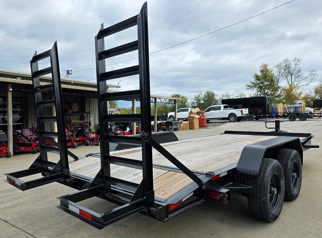7x16 I - Beam Equipment Skid Steer Trailer (2) 5200lb Axles with Stand - Up Ramps 10K GVWR - SLE Equipment - 6