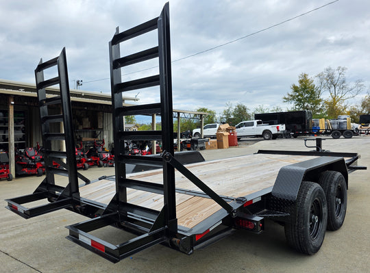 7x16 I - Beam Equipment Skid Steer Trailer (2) 5200lb Axles with Stand - Up Ramps 10K GVWR - SLE Equipment - 6