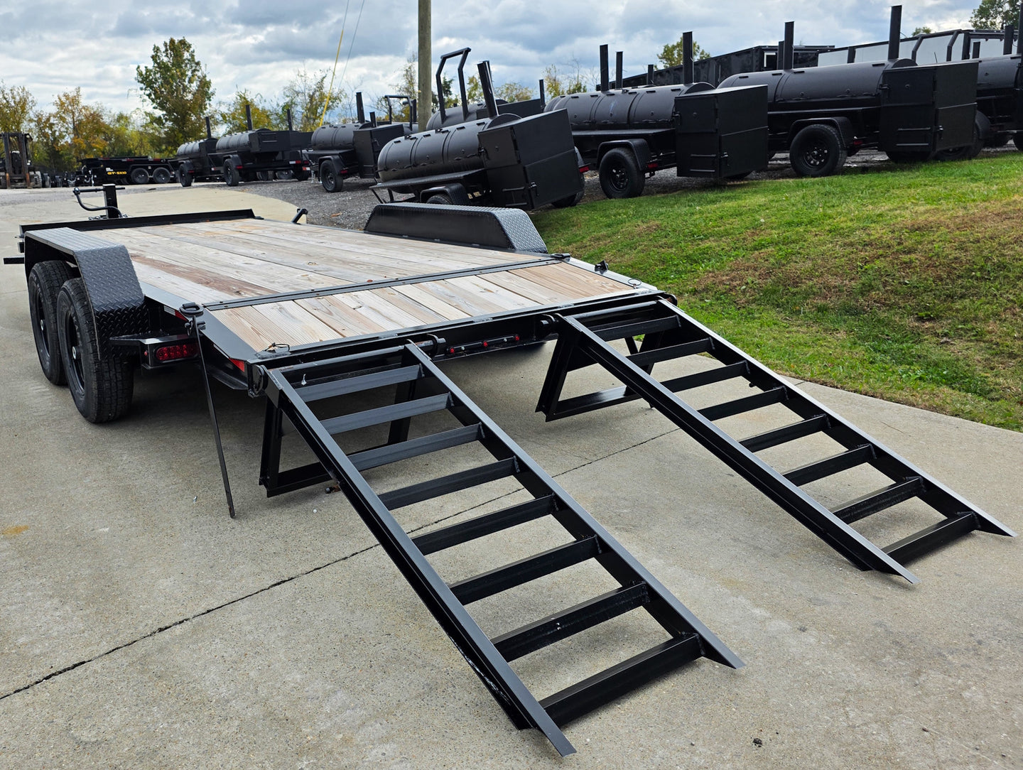 7x16 I - Beam Equipment Skid Steer Trailer (2) 5200lb Axles with Stand - Up Ramps 10K GVWR - SLE Equipment - 9